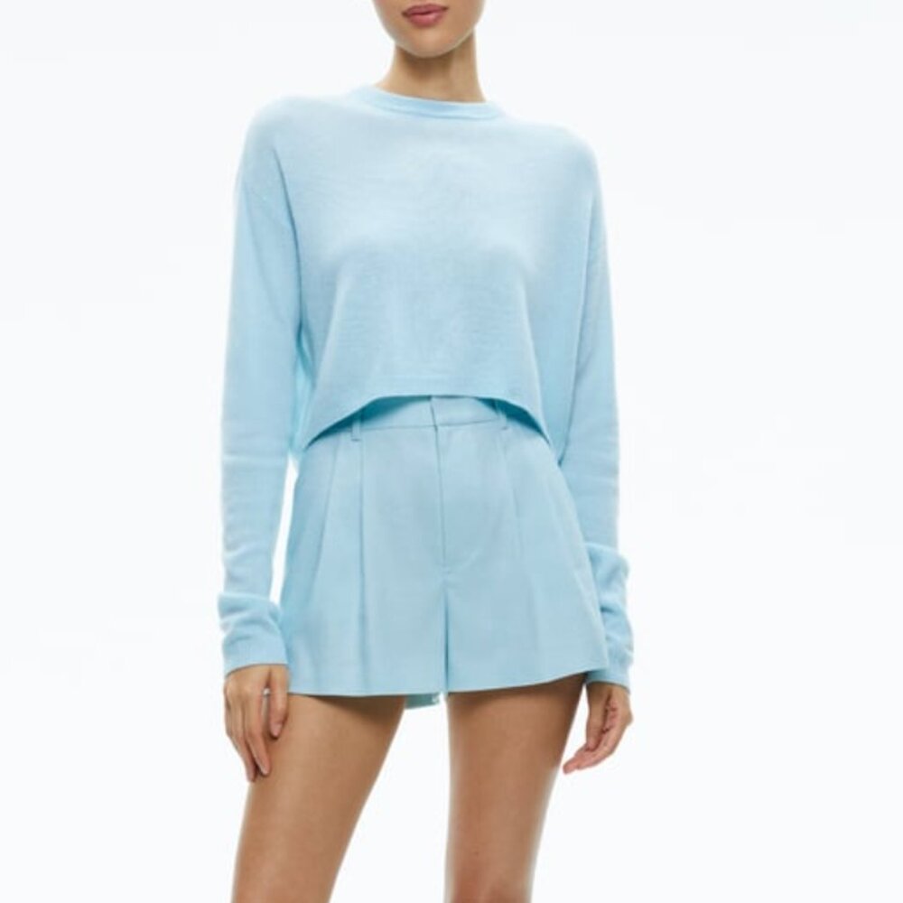 NWT Alice + Olivia Conry Linen Pleated Short In Spring Sky - Picture 1 of 6